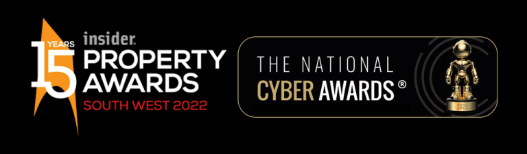 Award logos for National Cyber and South West Property