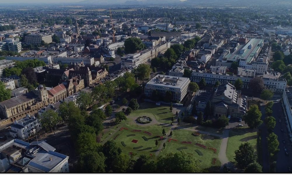 An aerial shot of Cheltenham